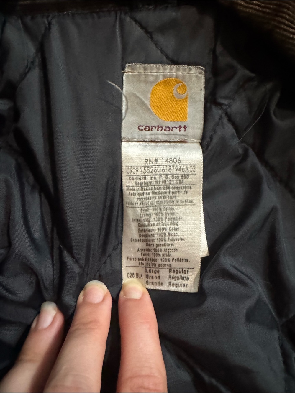 Vintage Carhartt Black Workwear Distressed Jacket with Brown Corduroy Collar - Picture 6 of 9